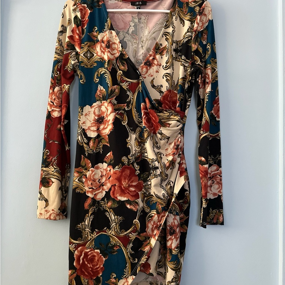 Floral Wrap Dress with Long Sleeves